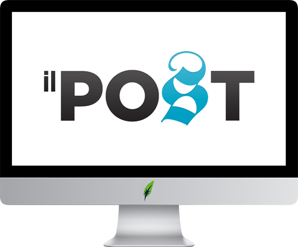 Computerscherm met logo Italiaanstalig online newsportal - Ilpost.it - in kleur op transparante achtergrond - 600 * 496 pixels